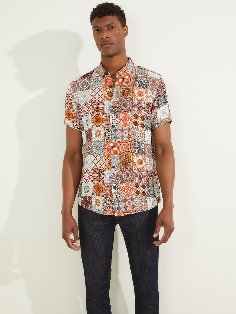 Guess Eco Mosaic Rayon Men's Shirts Multicolor | 9478-MHGYP