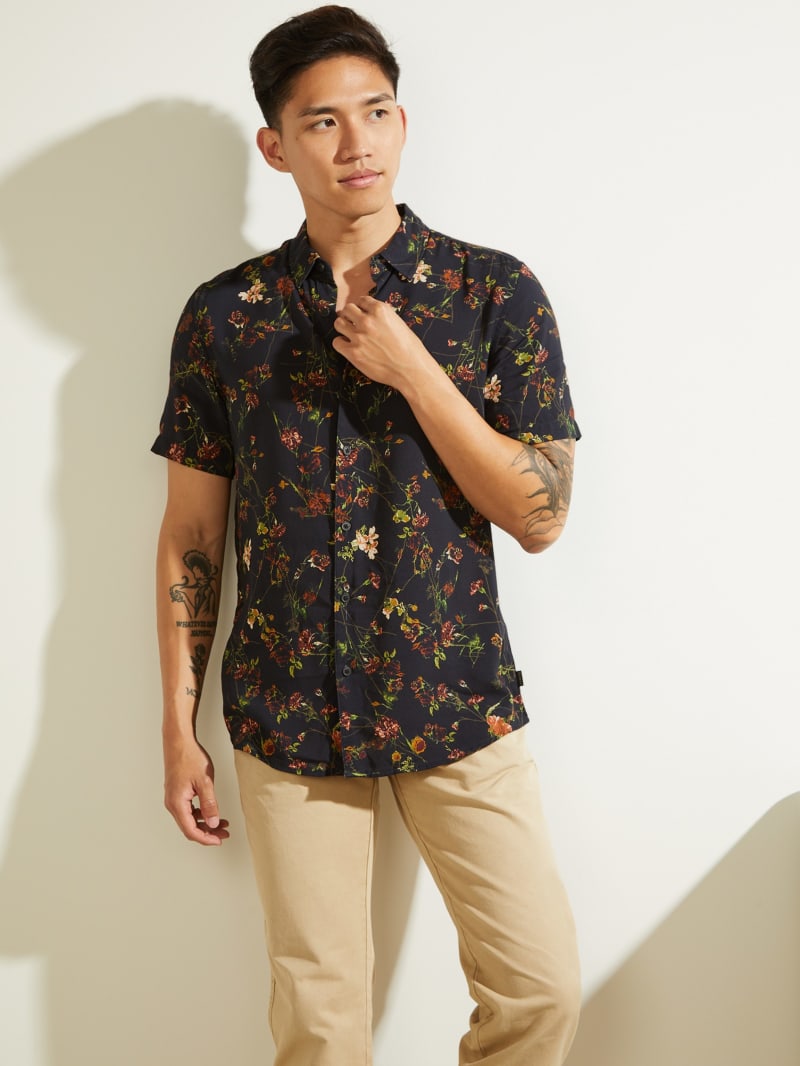 Guess Eco Mystic Floral Men's Shirts Blue | 8364-VYWRA