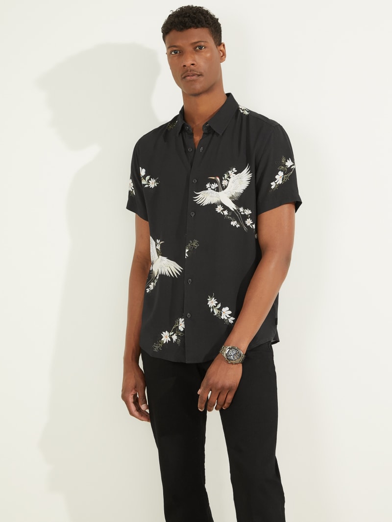 Guess Eco Rayon Crane Men's Shirts Black | 3168-ILSVR