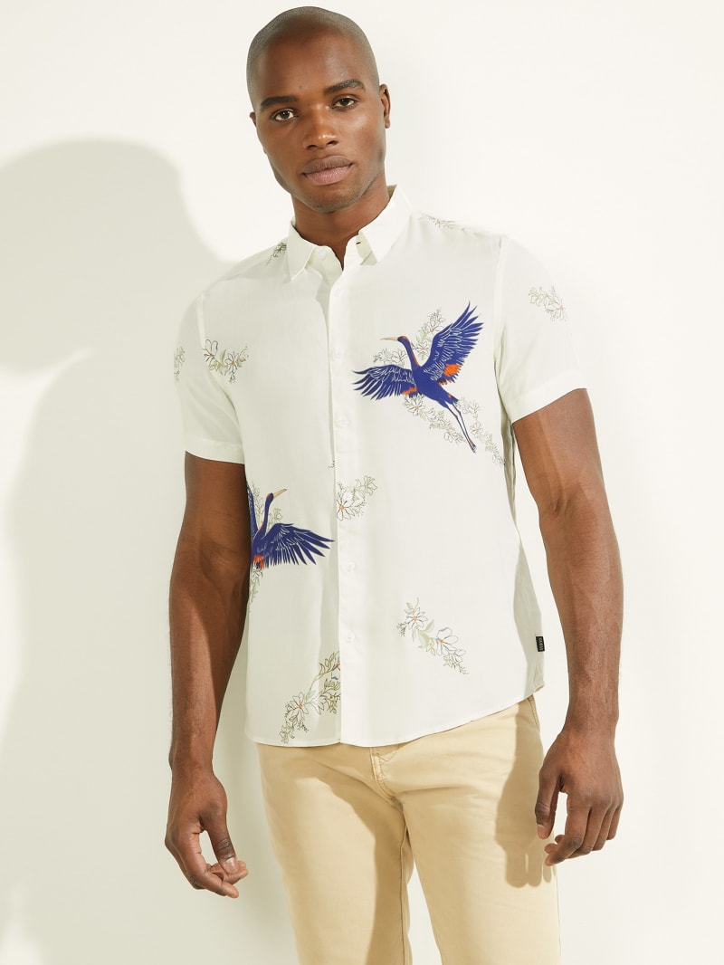 Guess Eco Rayon Crane Men's Shirts White | 0738-ONPSH