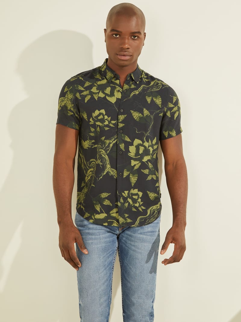 Guess Eco Rayon Forest Men's Shirts Olive | 5760-SNVXB