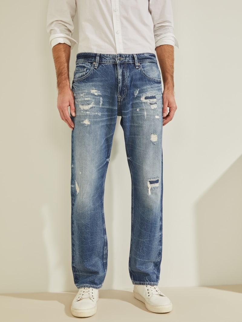 Guess Eco Rodeo Distressed Men's Pants Blue | 3207-FGNRD