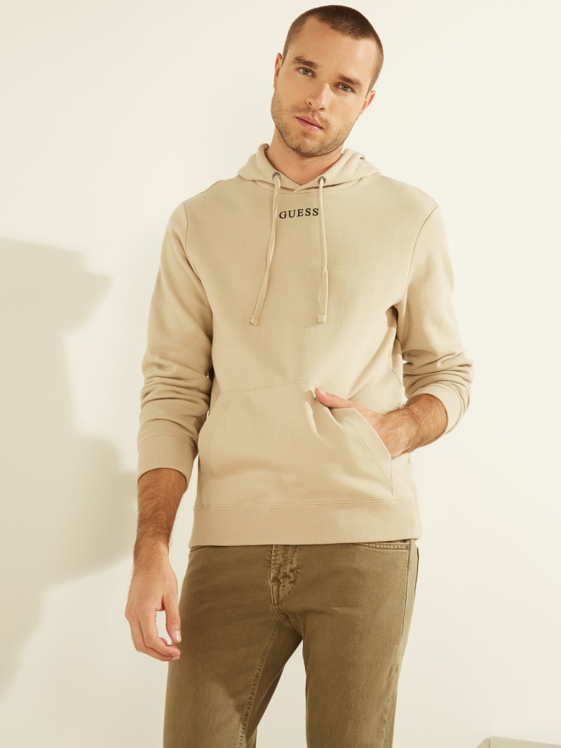 Guess Eco Roy Embroidered Logo Men's Hoodie Beige | 0648-RPJAW