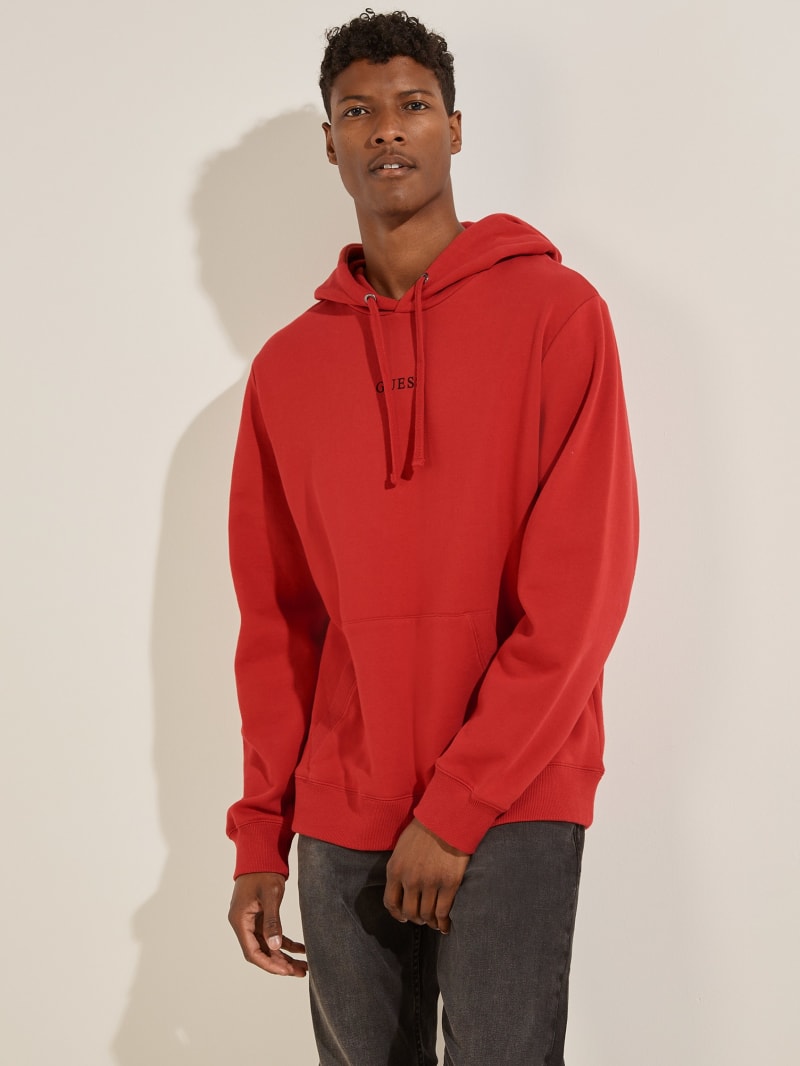 Guess Eco Roy Embroidered Logo Men's Hoodie Red | 4150-BSJZY