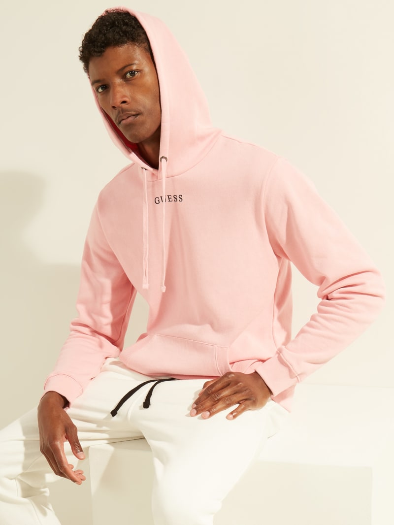 Guess Eco Roy Embroidered Logo Men's Hoodie Light Pink | 8745-MFIOZ