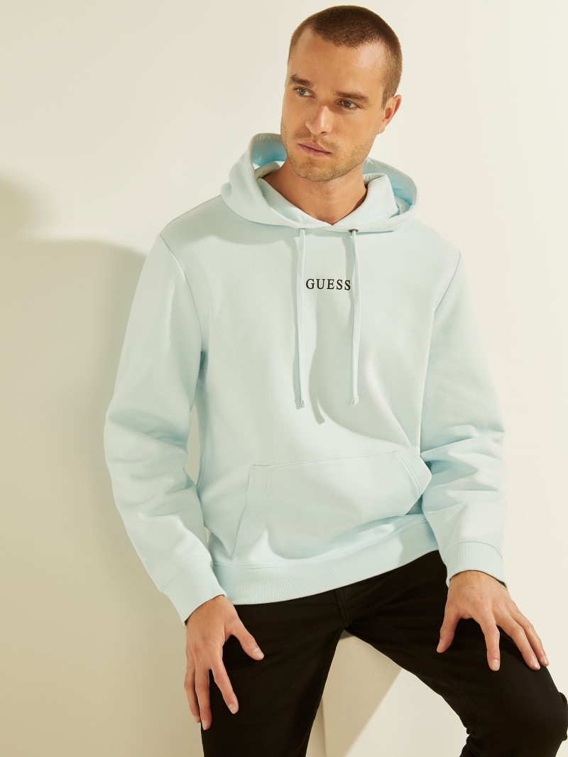 Guess Eco Roy Embroidered Logo Men's Hoodie Blue | 9826-HXAOR