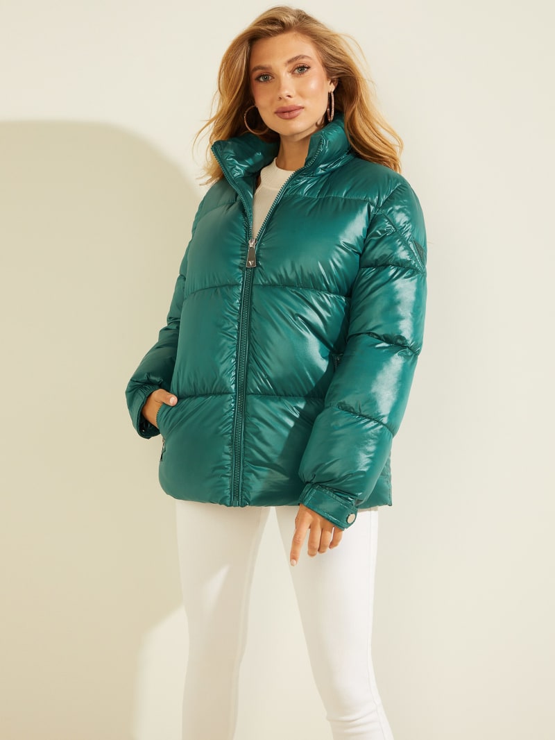 Guess Eliza Puffer Women's Jackets Turquoise | 3546-KHRVW