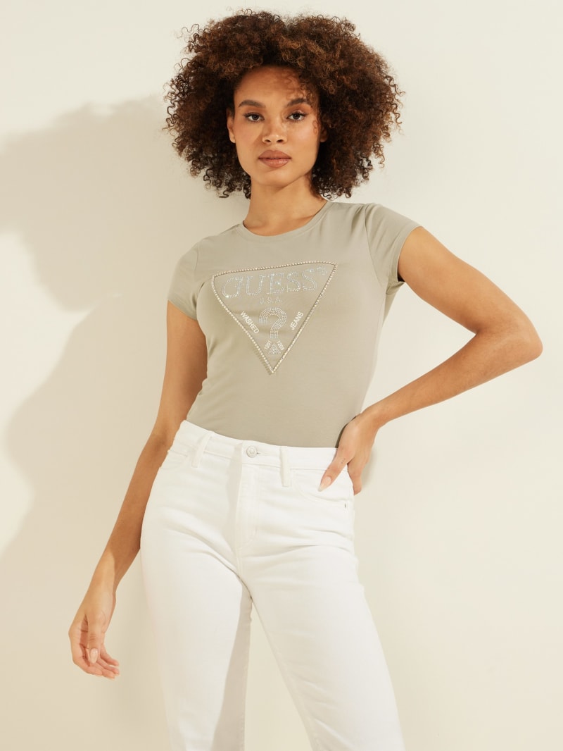 Guess Embellished Logo Tee Women's Tops Grey | 1359-HWXQS