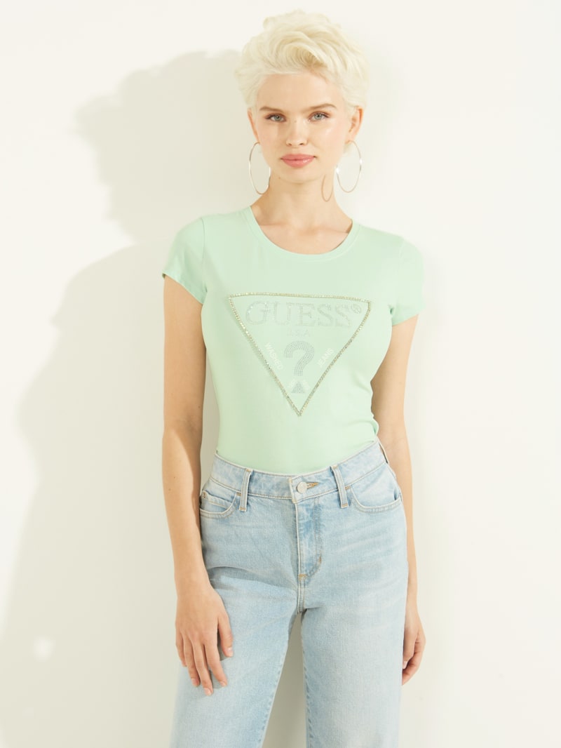 Guess Embellished Logo Tee Women's Tops Olive | 3247-OGVYE