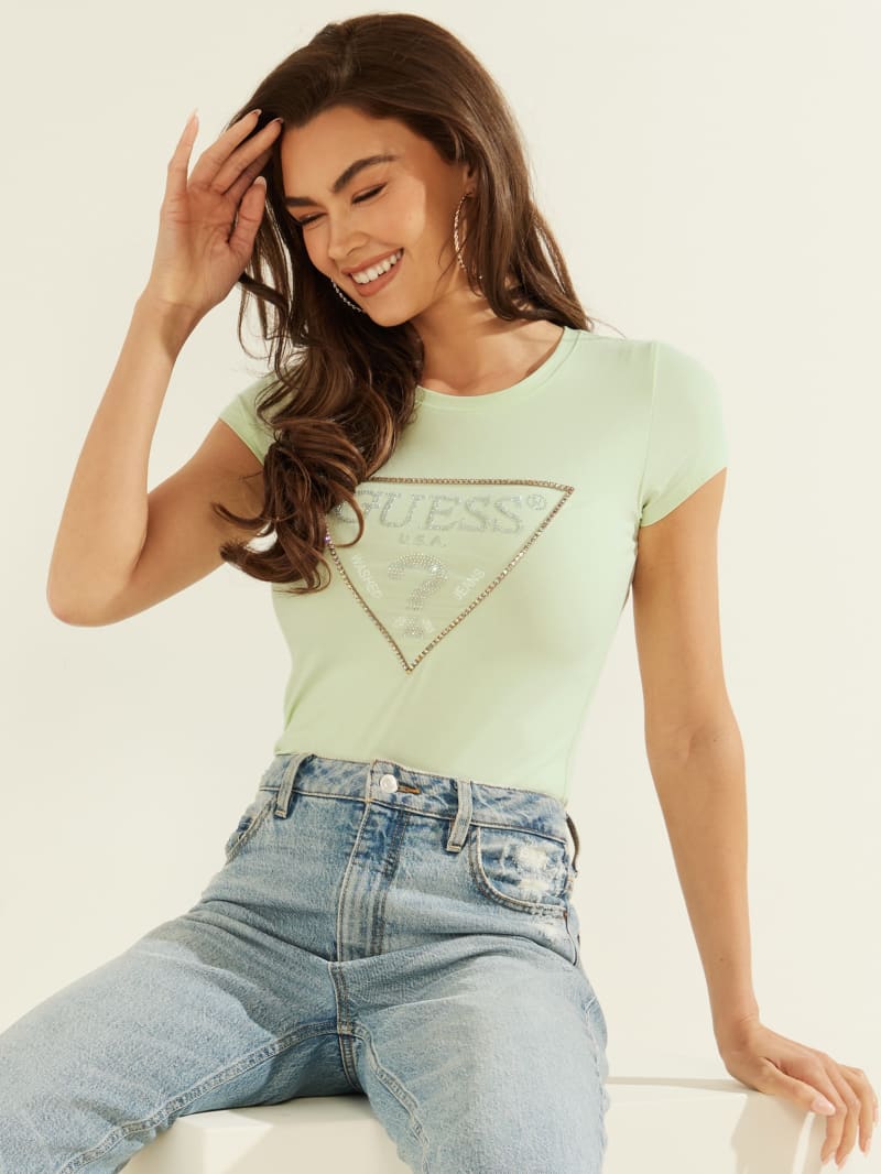 Guess Embellished Logo Tee Women's Tops Mint | 4295-SCDNW