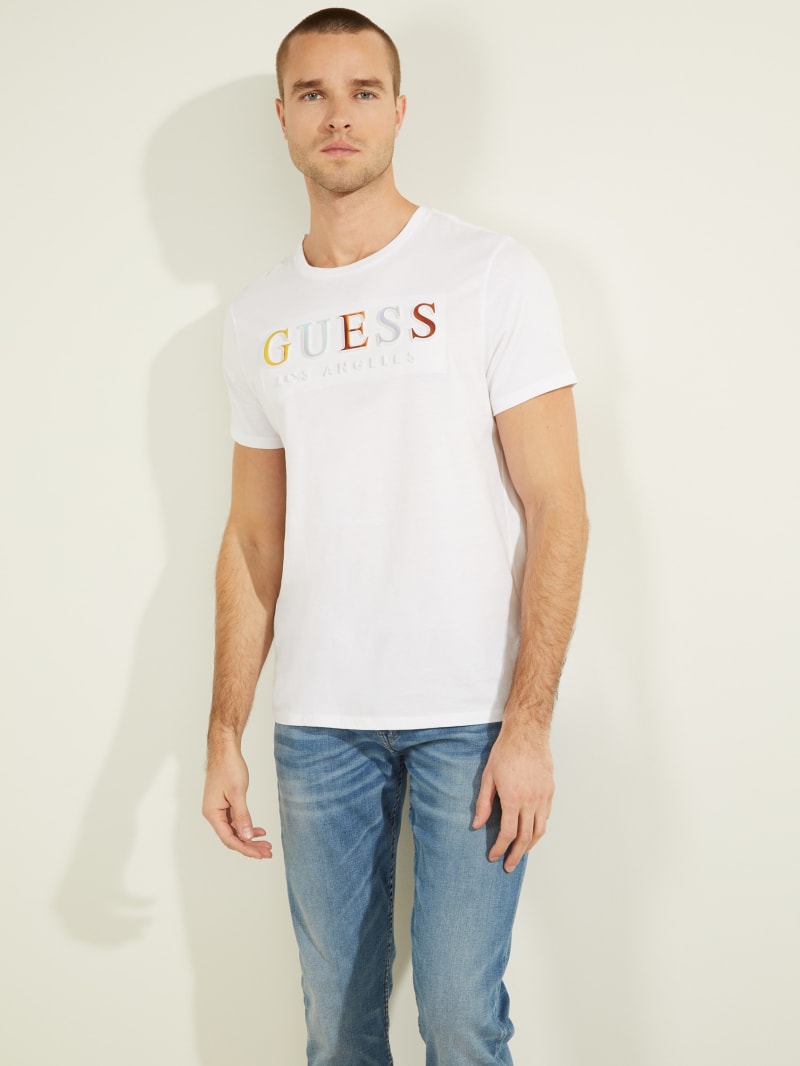 Guess Embossed Logo Tee Men's T Shirts White | 5847-HRJEI