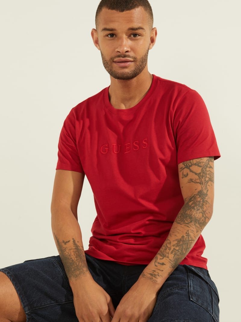 Guess Embroidered Logo Tee Men's T Shirts Red | 9682-SQOIH