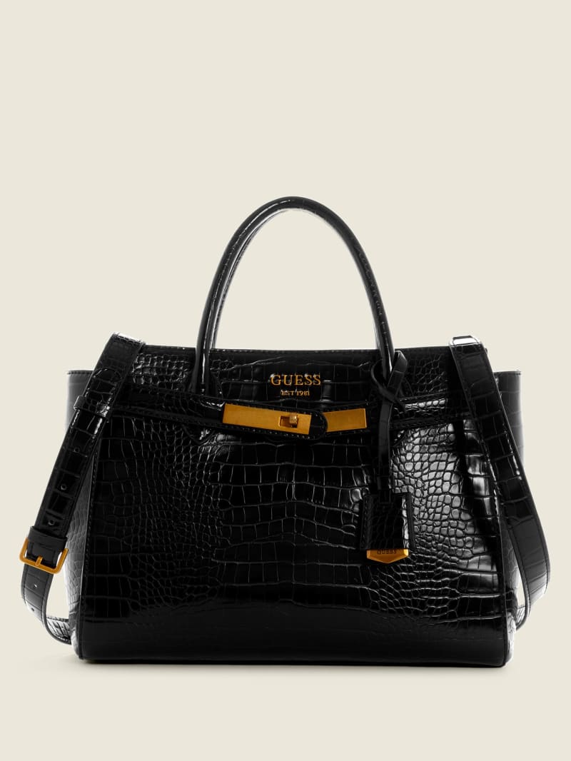 Guess Enisa High Society Women's Satchel Bags Black | 6519-QLBOZ