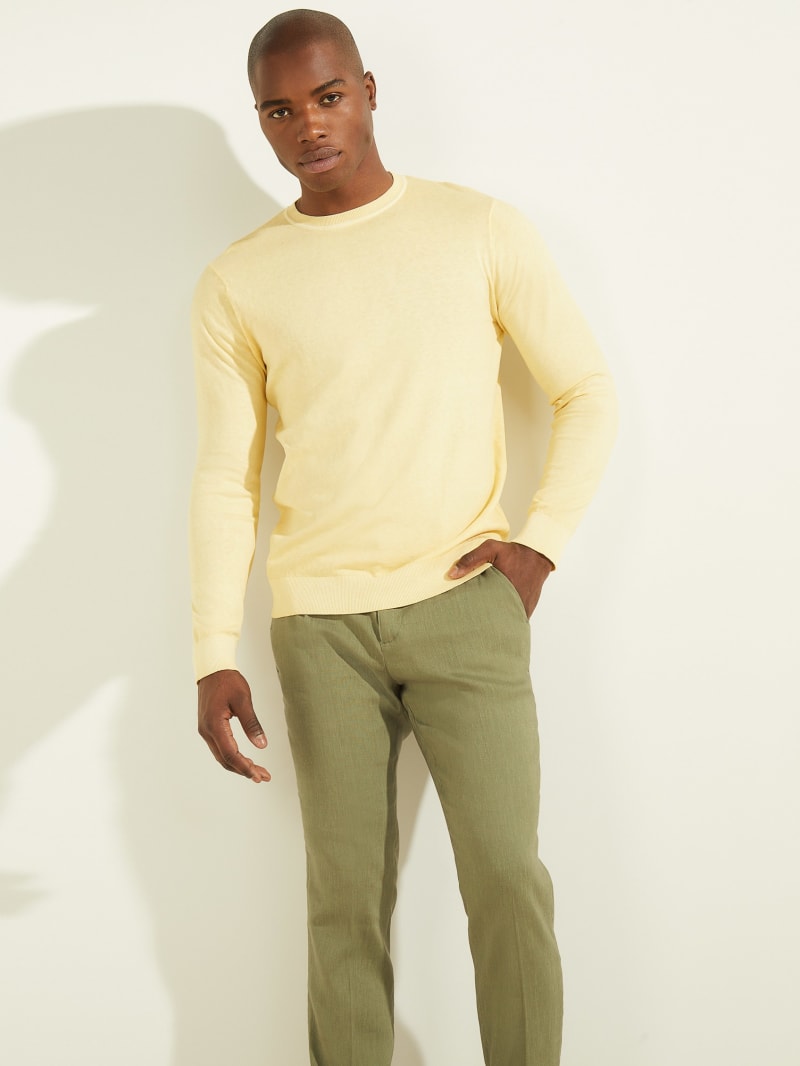 Guess Essential Crewneck Men's Sweaters Yellow | 8356-FPXLZ