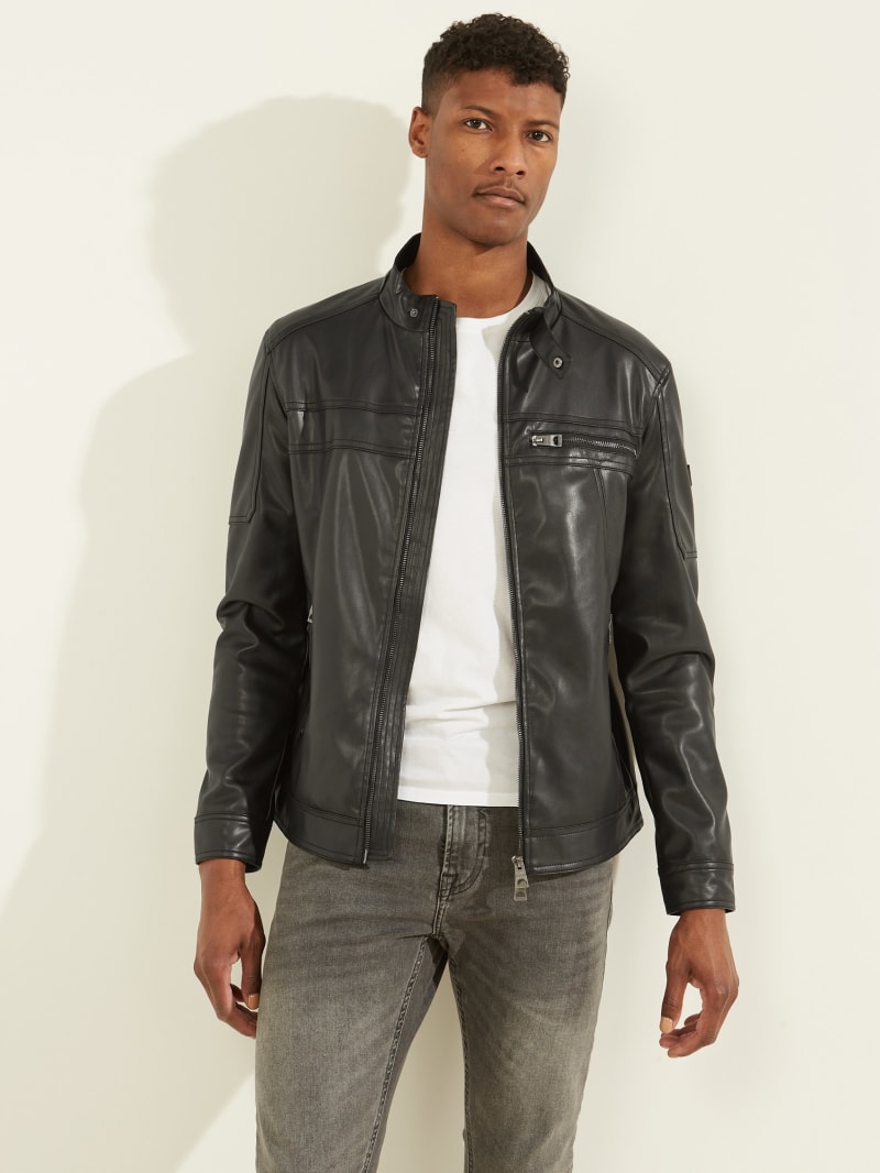 Guess Faux-Leather Biker Men's Jackets Black | 7240-TWLCR