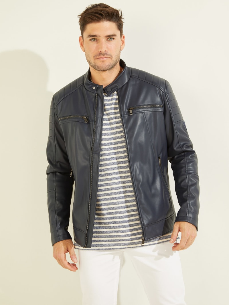 Guess Faux-Leather Moto Men's Jackets Black | 2816-GQVCL