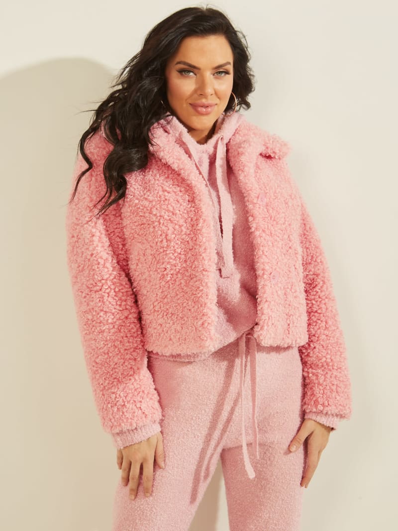 Guess Fluffy Teddy Women's Coats Pink | 7915-ATLCW