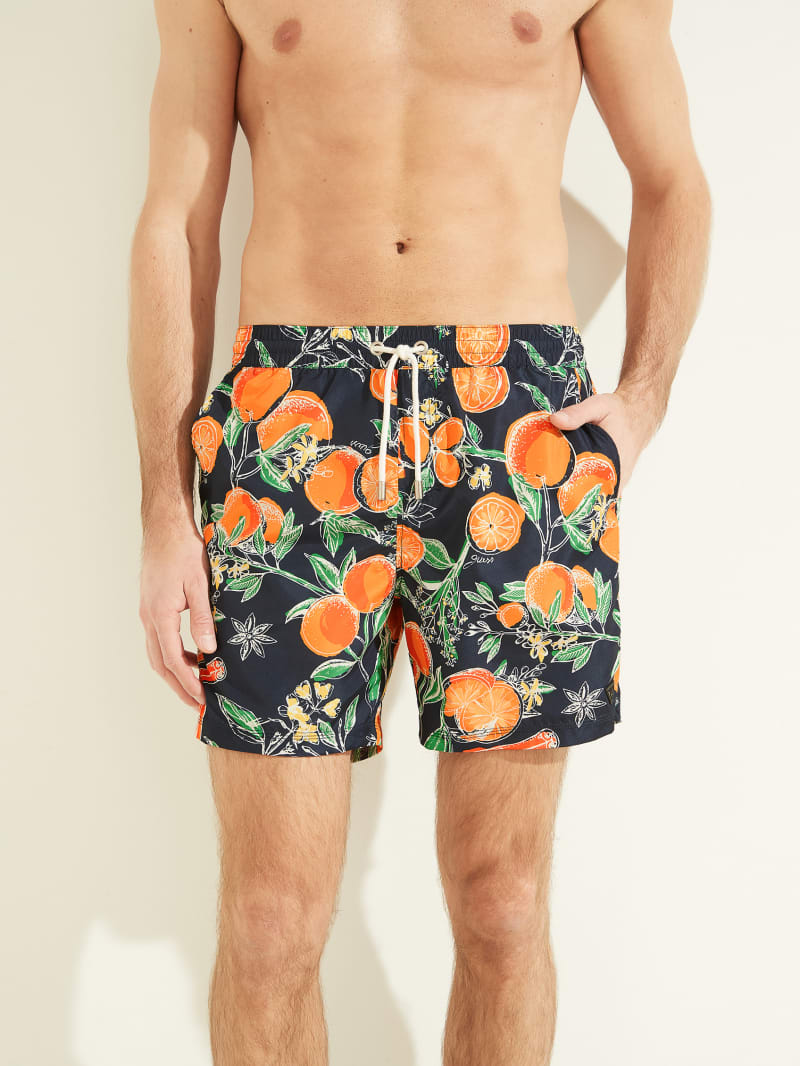 Guess Fruit Woven Swim Trunks Men's Swimwear Orange | 1457-BMPVF