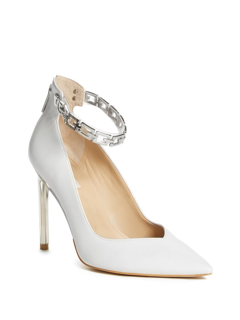 Guess G-Chain Ankle Straps Women's Heels White | 6819-LSVFN