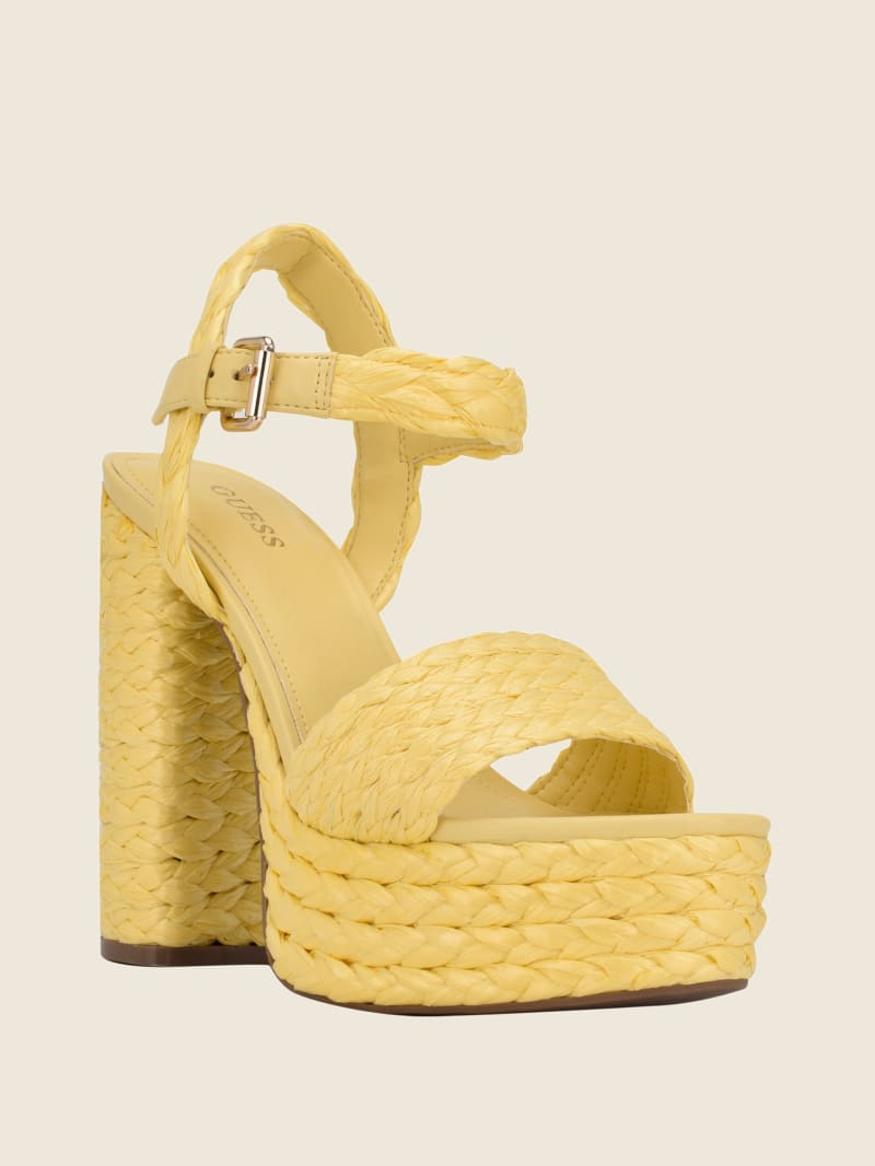 Guess Gabela Straw Ankle-Strap Women's Heels Yellow | 9213-EXDKB