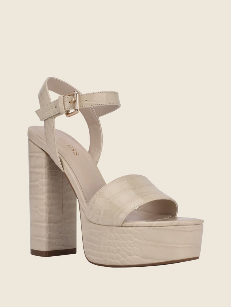 Guess Gabeli Croc Platform Women's Heels White | 1834-TLDOZ