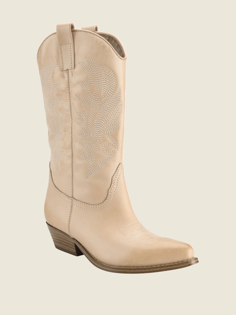 Guess Gallen Leather Knee-High Cowgirl Women's Boots Beige | 1420-DRBUP