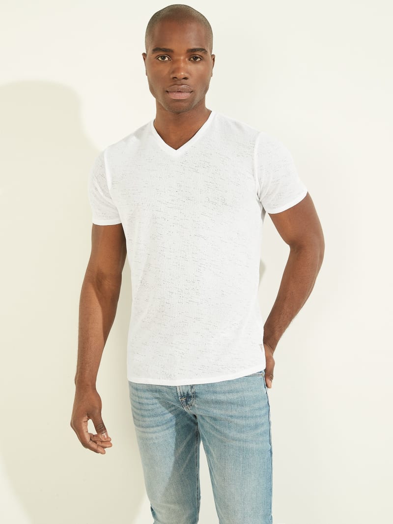 Guess Gauze V-Neck Tee Men's T Shirts White | 9572-WBXNM