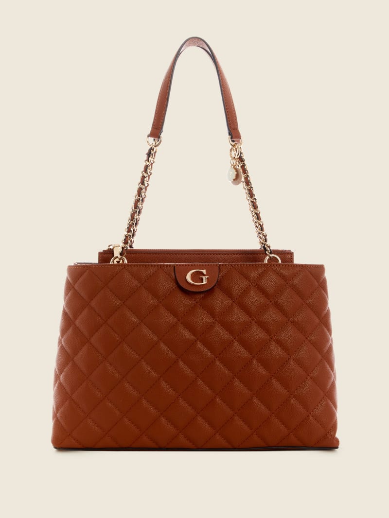 Guess Gillian Quilted High Society Women's Satchel Bags Brown | 2160-WSXQL