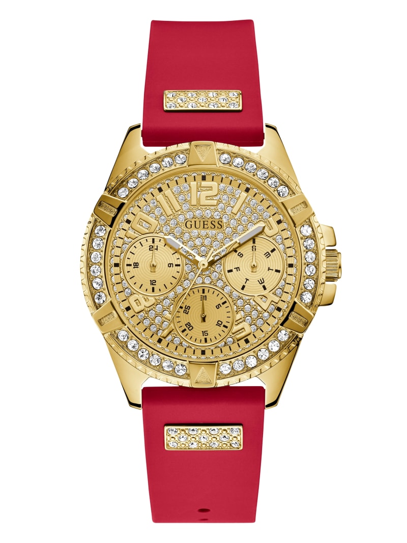 Guess Gold-Tone And Red Multifunction Women's Watches Red | 6238-BWHYZ