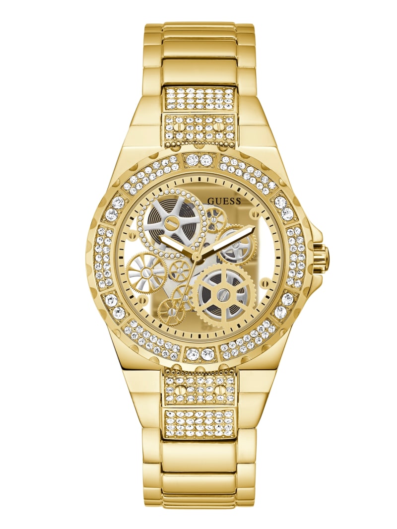 Guess Gold-Tone Exposed Dial Analog Women's Watches Gold | 9608-GEASD