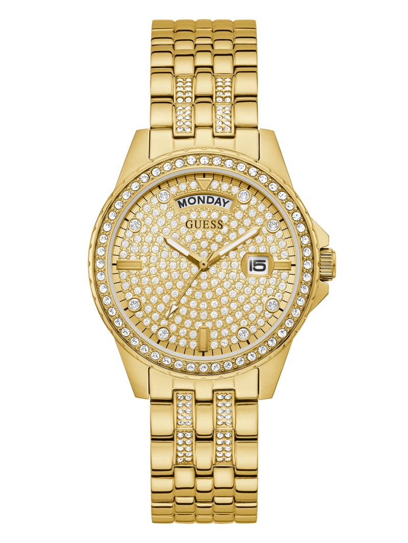 Guess Gold-Tone Rhinestone Analog Women's Watches Gold | 1547-GFWOV