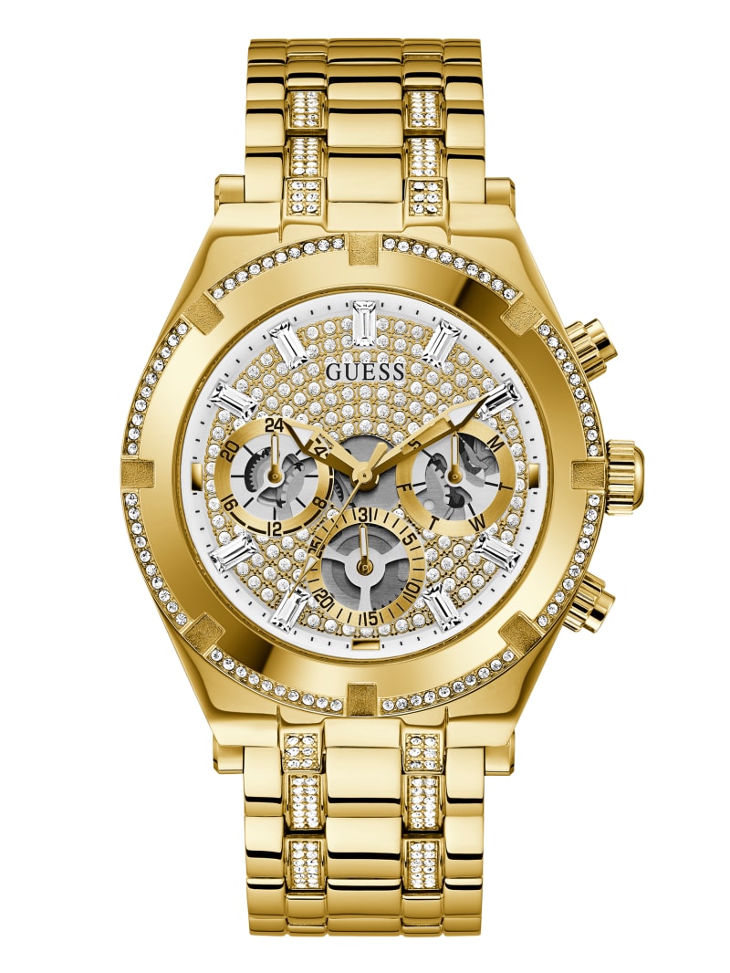 Guess Gold-Tone Rhinestone Multifunction Men's Watches Gold | 9764-ZIVHU