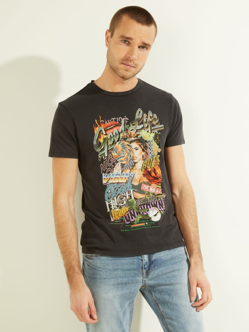 Guess Good Life Tee Men's T Shirts Black | 3279-YFTXD