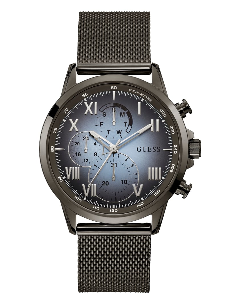 Guess Gunmetal And Blue Mesh Multifunctional Men's Watches Multicolor | 3759-OKVDM