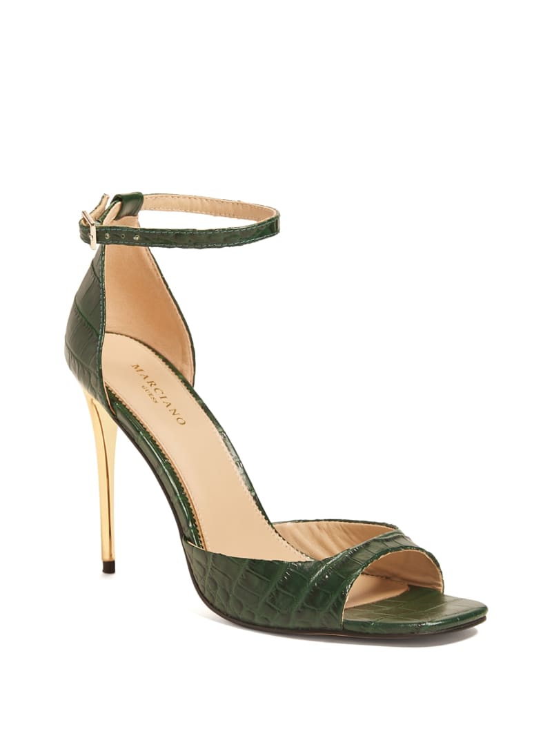 Guess Heeled Peep-Toe Women's Sandals Green | 1586-AMZQS