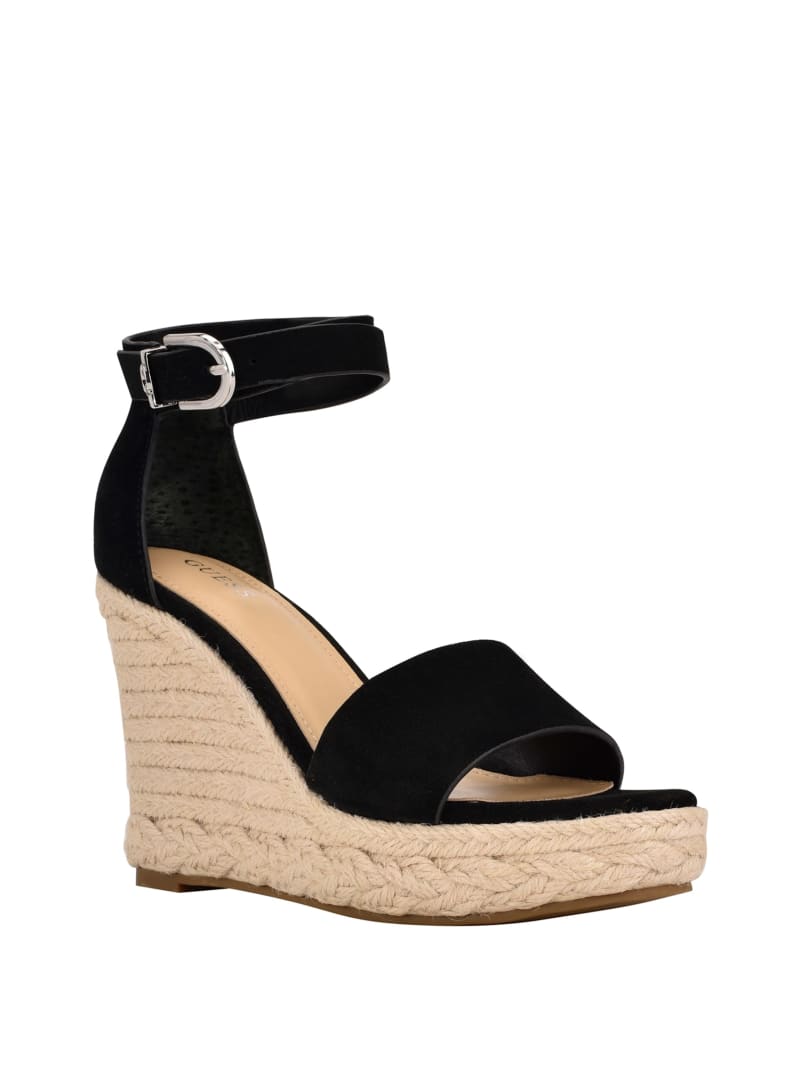 Guess Hidy Suede Espadrille Women's Wedges Black | 9738-KJZSN