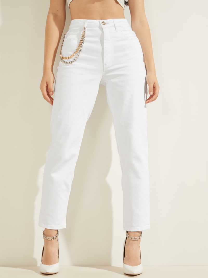 Guess High-Rise Mom Women's Pants White | 6150-DOUBJ