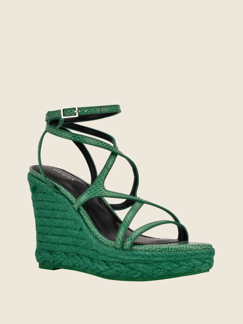 Guess Hirani Strappy Espadrille Women's Wedges Green | 7920-XKMTQ