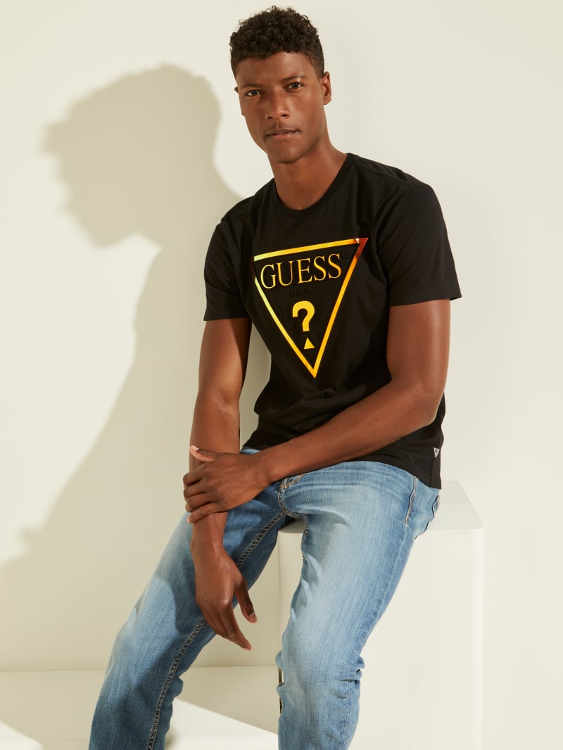 Guess Hologram Logo Tee Men's T Shirts Black | 9371-JXVPQ