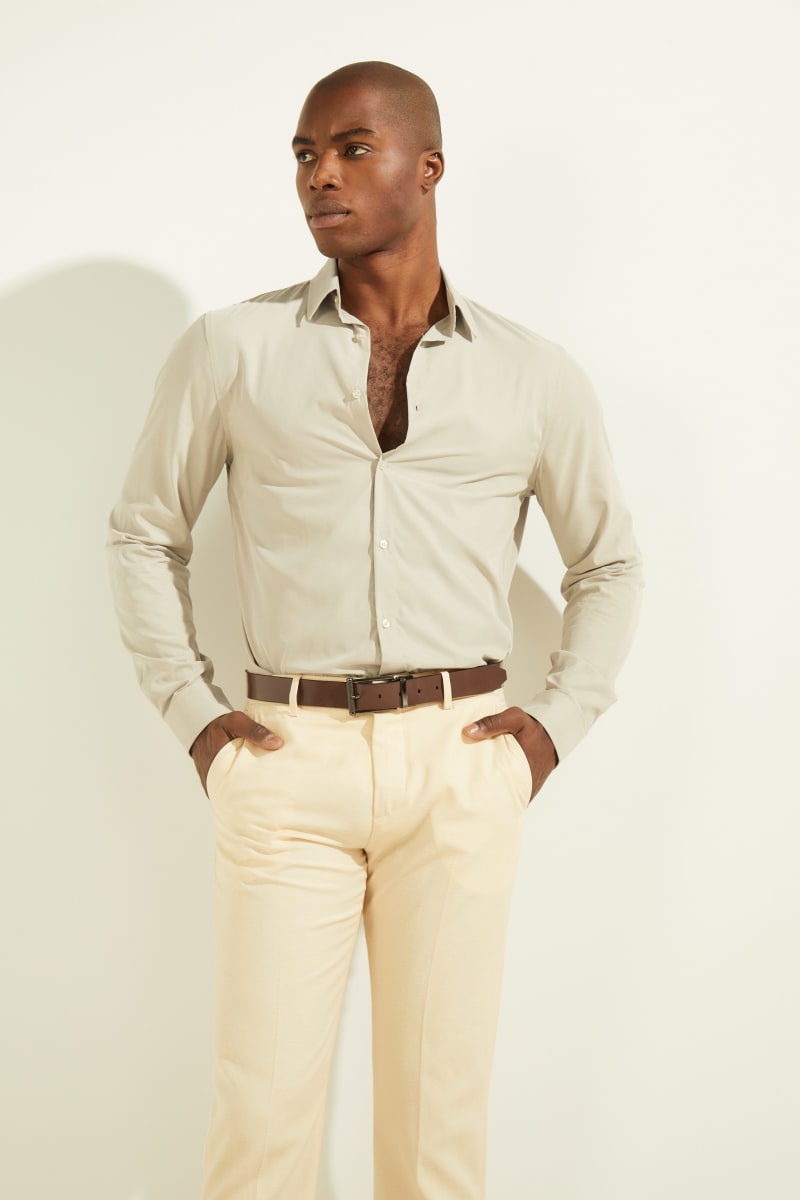 Guess Italian Notched Cuff Men's Shirts Beige | 6914-TLCAH