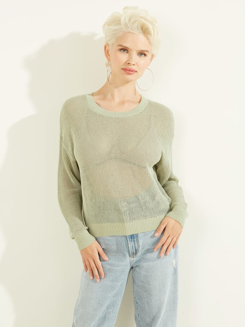 Guess Kara Open Stitch Women's Sweaters Light Green | 8197-USRXO