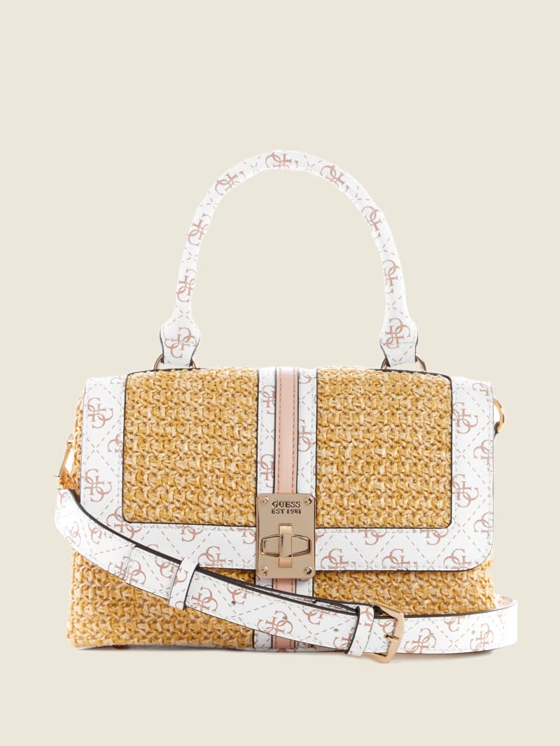 Guess Kasinta Raffia-Handle Women's Satchel Bags Beige | 5892-TRZWN