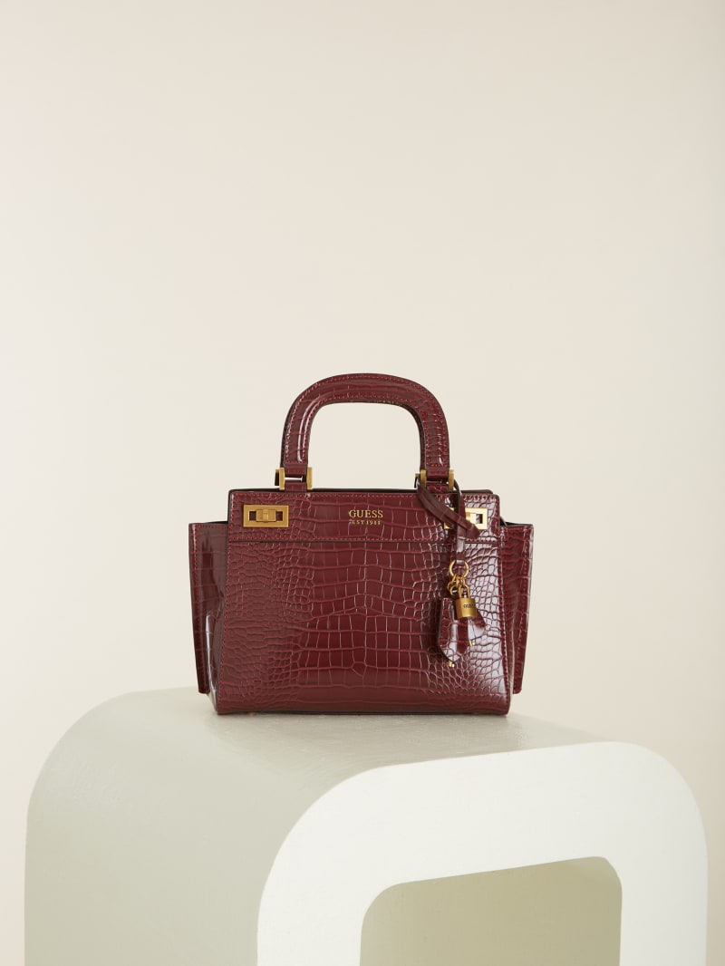 Guess Katey Croc Luxury Women's Satchel Bags Burgundy | 8625-EHTKF