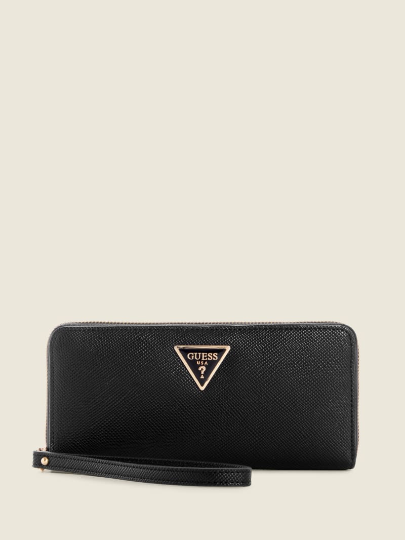 Guess Laurel Large Zip-Around Women's Wallets Black | 1438-IYOSP