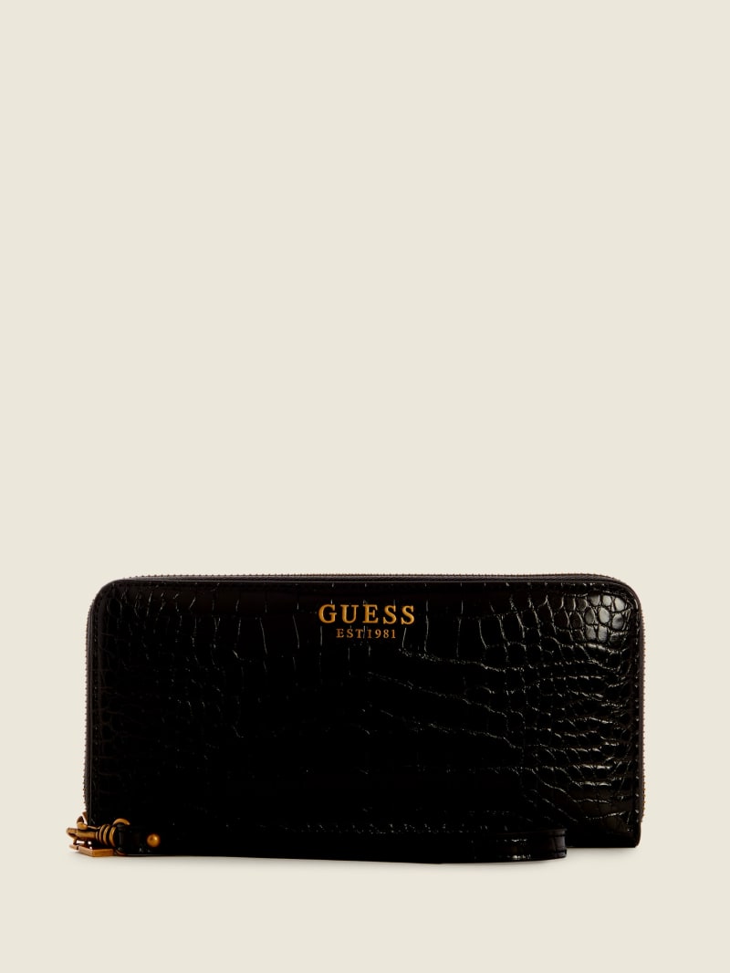 Guess Laurel Large Zip-Around Women's Wallets Black | 1482-KFRSW