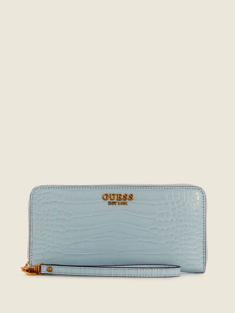 Guess Laurel Large Zip-Around Women's Wallets Blue | 8970-DXHPZ