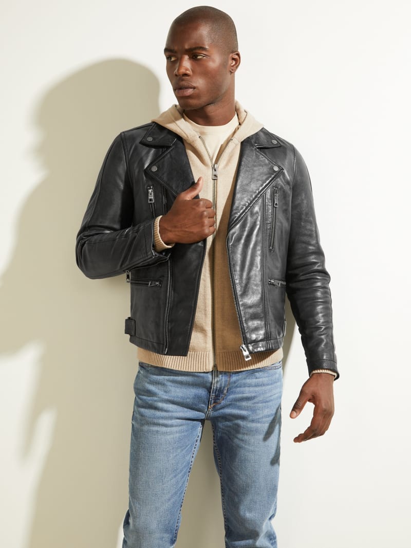 Guess Leather Biker Men's Jackets Black | 1493-PNQWB