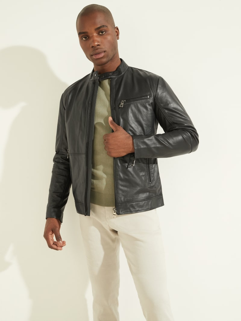 Guess Leather Biker Men's Jackets Black | 8417-XWJKM