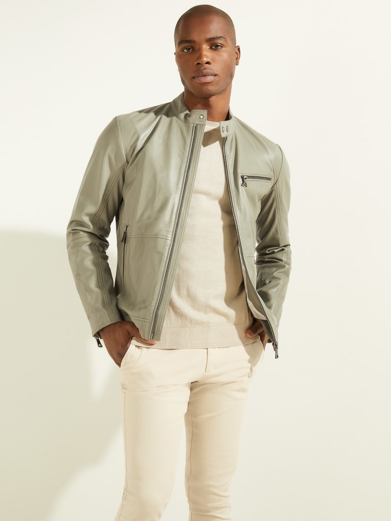 Guess Leather Biker Men's Jackets Green | 5793-IMQUB