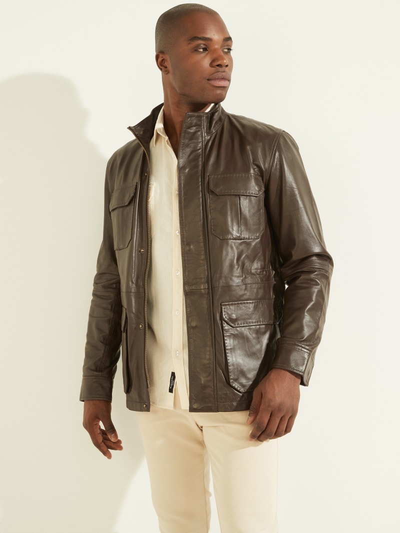 Guess Leather Field Men's Jackets Brown | 5609-KBFCG